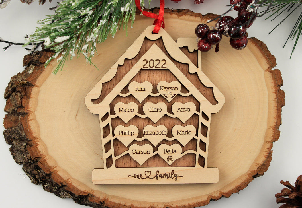 Family Gingerbread Ornament 2-10 names