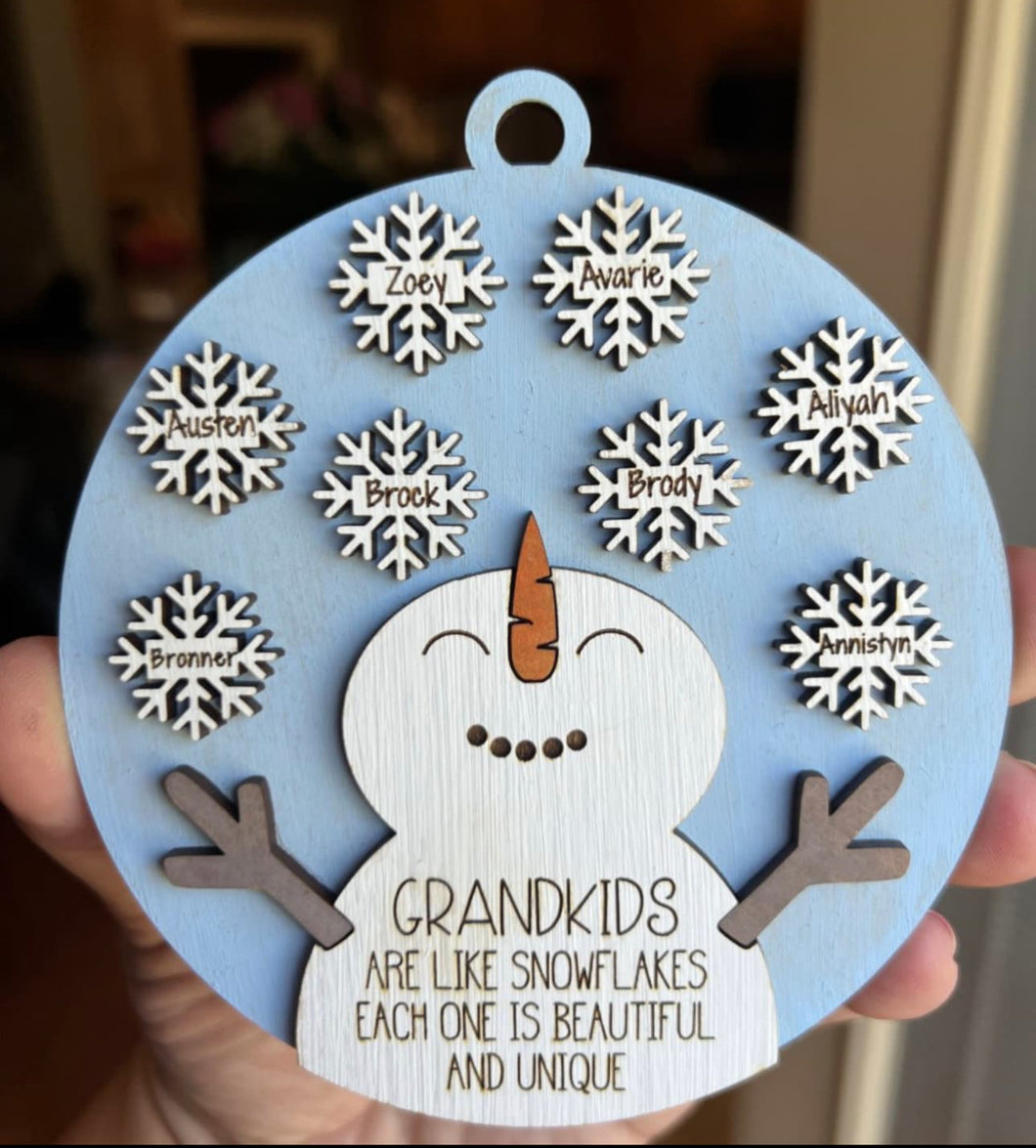 Grandkids Snoman/Snowflake Ornament