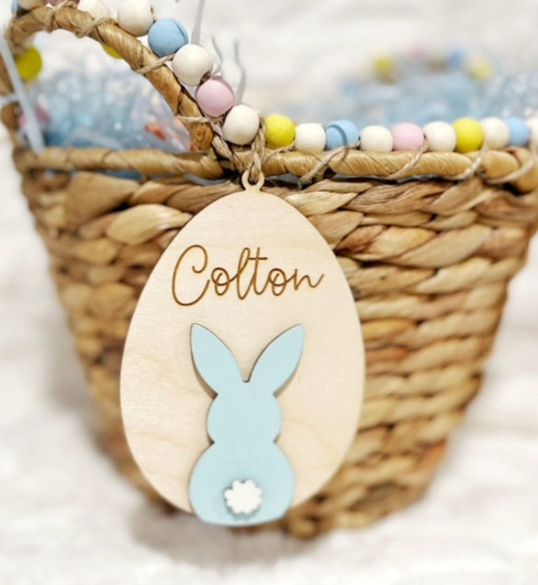 Egg shape with Bunny Easter Basket Tag