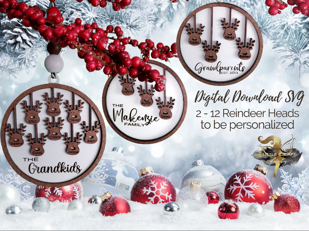 Reindeer Family Ornament 2-12 names