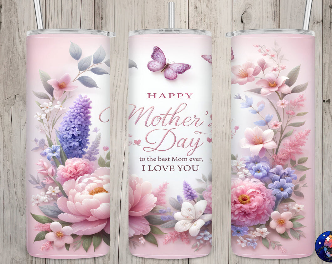 Mothers Day Tumbler- Light Pink/Purple floral butterfly