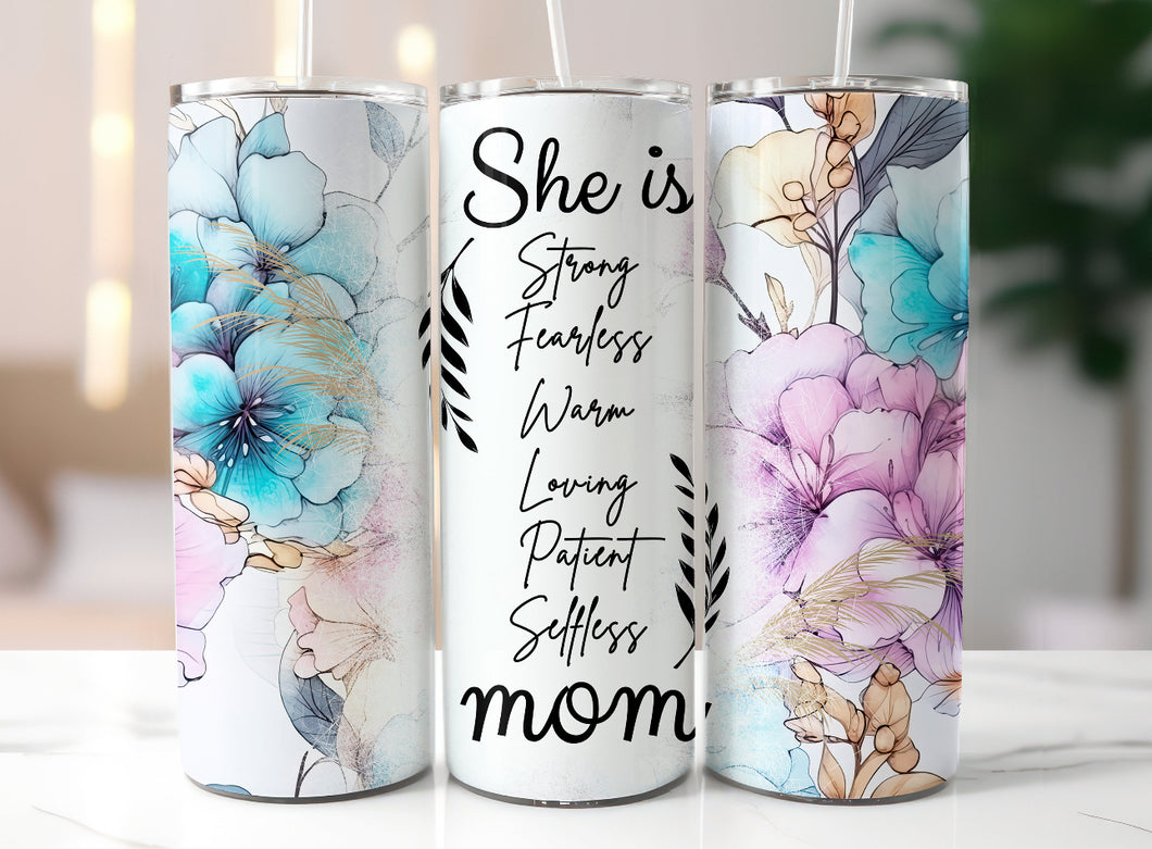 She is… Mothers Day Tumbler (teal/pink