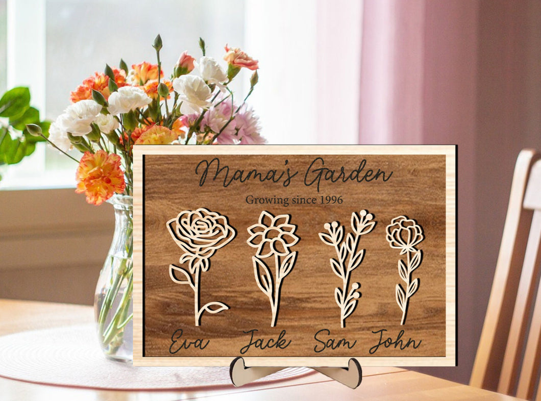 Personalized Mothers Day Sign- Birth month flowers/names- Mamas Garden