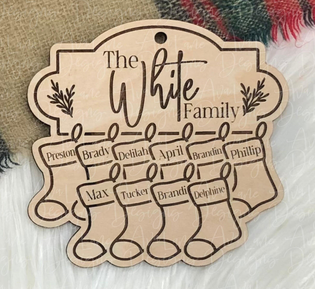 Stocking Family Ornament- Natural Wood