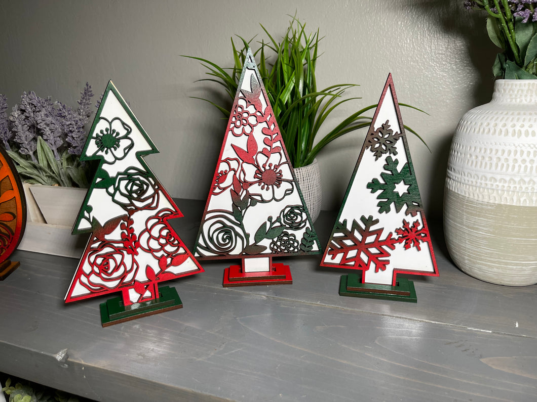 Standing Trees- Floral- Set of 3