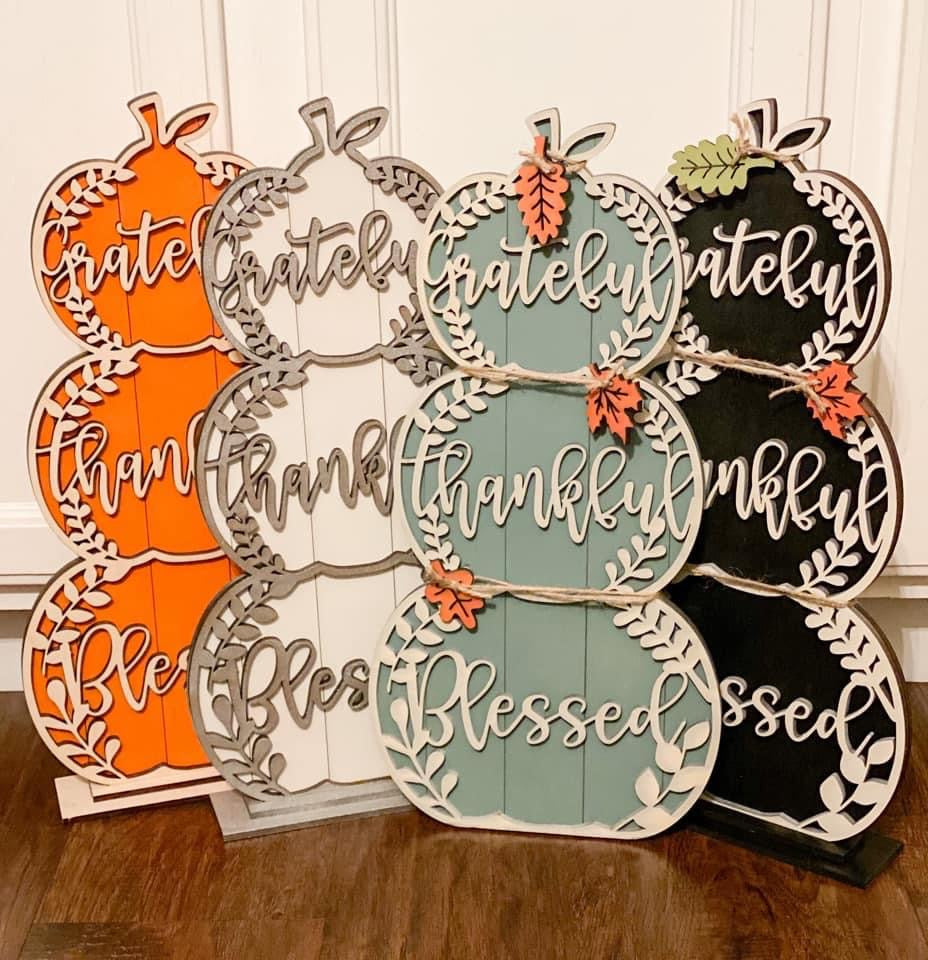 Grateful, Thankful, Blessed Stacked Pumpkin